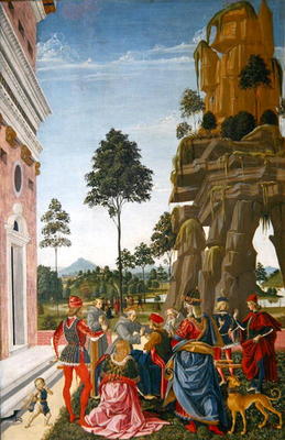 St. Bernardino of Siena (1380-1444) healing a paralytic man, 1473 (oil on panel) à Fiorenzo di Lorenzo