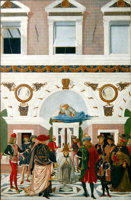 St. Bernardino of Siena (1380-1444) healing a deaf blind mute, 1473 (oil on panel) à Fiorenzo di Lorenzo