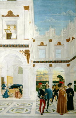 St. Bernardino of Siena (1380-1444) revives a still-born child, 1473 (oil on panel) à Fiorenzo di Lorenzo