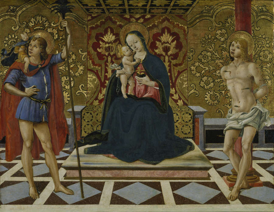 Virgin and Child Enthroned with Saints Christopher and Sebastian à Fiorenzo di Lorenzo