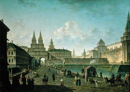 View of the Voskresensky and Nikolsky Gates and the Neglinny Bridge from Tverskay Street in Moscow à Fjodor Jakowlewitsch Aleksejew