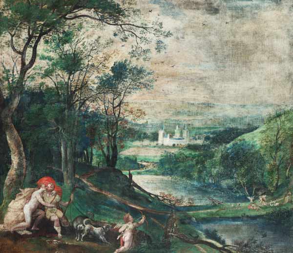 Venus et Adonis dans la forêt devant le château Beersel à Flämisch/Holländisch