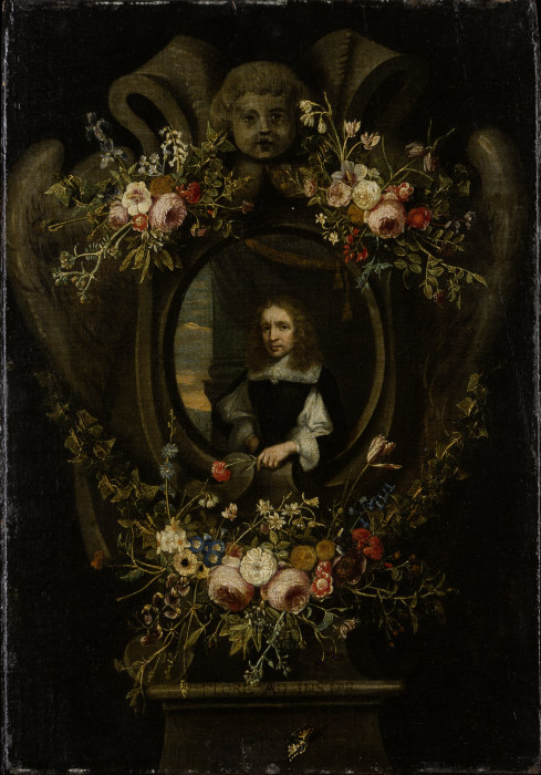 Portrait of a Man Wreathed by Flowers à Maître flamand
