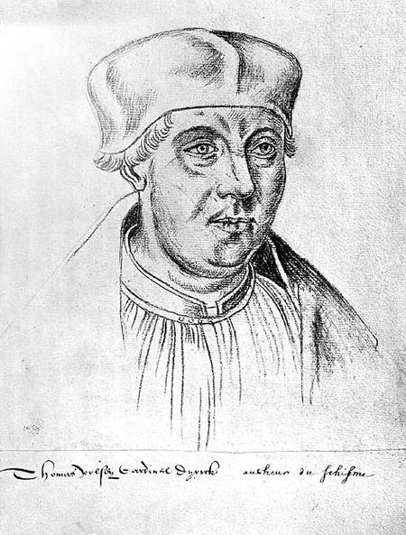 Ms 266 f.257 Portrait of Thomas Wolsey, cardinal of York, from the Recueil d'Arras, sketch from a po à École flamande