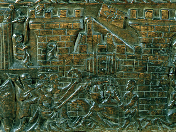 The Courtrai Chest depicting the attack of the Courtrai garrison, during the Battle of the Golden Sp à École flamande