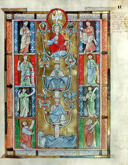 Ms 340 fol.11r The Tree of Jesse, from ''De Laudibus Sancte Crucis'' Rabanaus Maurus (c.780-856) fro à École flamande