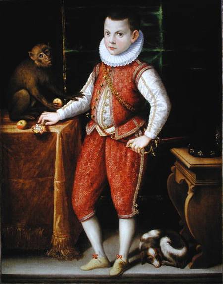 Portrait of a Young Nobleman with a Monkey and a Dog à École flamande