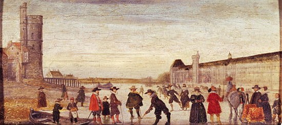 Skaters on the Seine in 1608 à École flamande