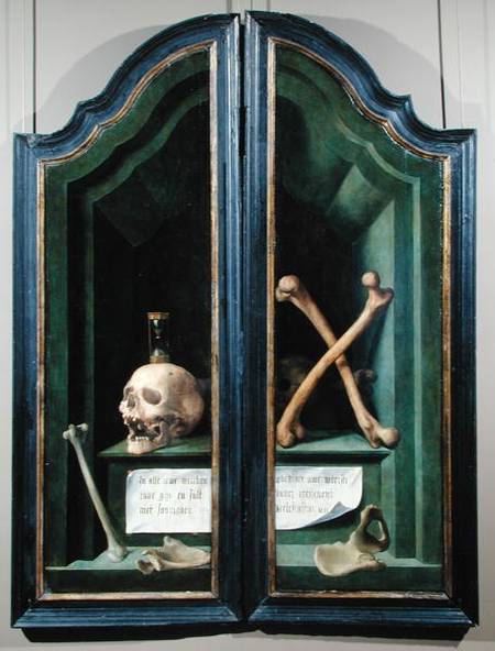 Vanitas, reverse of two panels from a triptych à École flamande