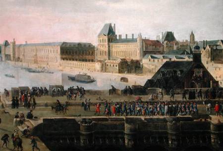 View of the Pont-Neuf and the River Seine looking downstream, detail of the bridge and the Louvre à École flamande