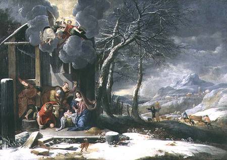 Winter Landscape with Nativity à École flamande