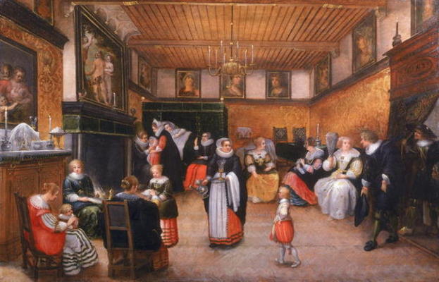 A Christening Party, 1629 (oil on panel) à Ecole flamande, (17ème siècle)