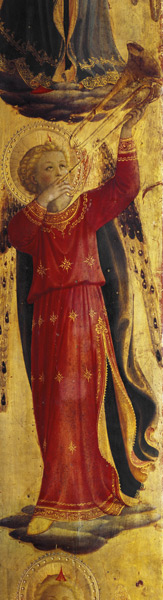 Angel Playing a Trumpet, detail from the Linaiuoli Triptych à Fra Beato Angelico