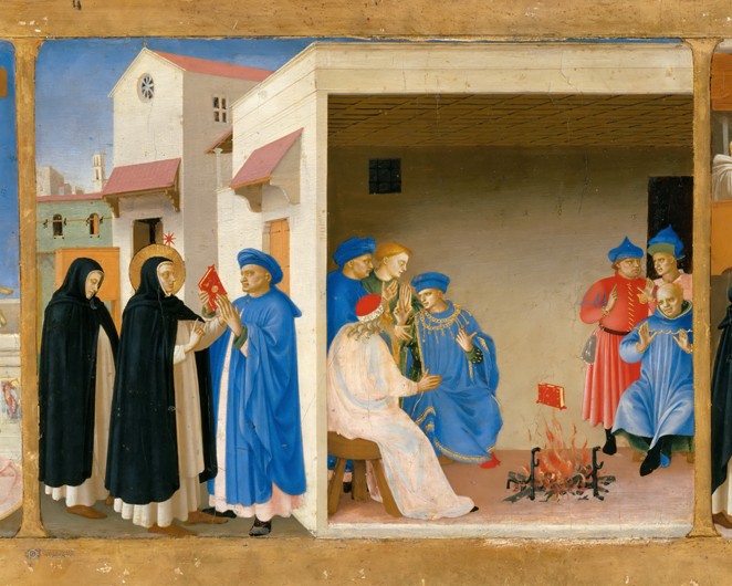 The Dispute of Saint Dominic and the Miracle of the Book (Predella of the retable The Coronation of  à Fra Beato Angelico