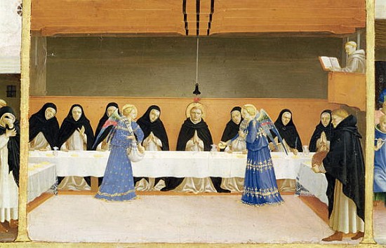 St. Dominic and his Companions Fed Angels, from the predella panel of the Coronation of the Virgin,  à Fra Beato Angelico