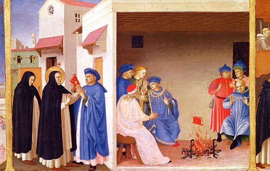 The Coronation of the Virgin, detail of St. Dominic giving back the book to the the Albigensians, c. à Fra Beato Angelico