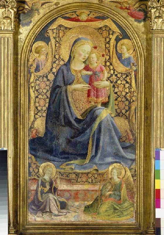 Fin de trône Marie avec l'enfant Jésus, des anges entourer à Fra Beato Angelico