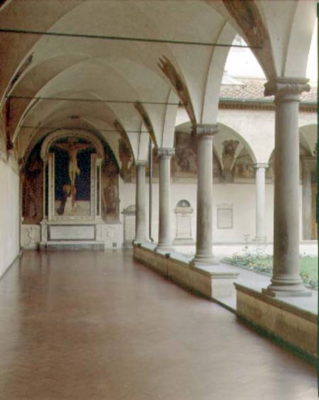 View of the Cloister of S. Antonino with the 'Crucifixion with St. Dominic' à Fra Beato Angelico