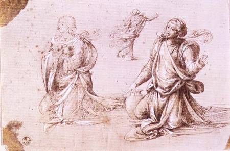 Three studies of a female figures for The Woman of Samaria (pen and ink on paper) à Fra Bartolommeo