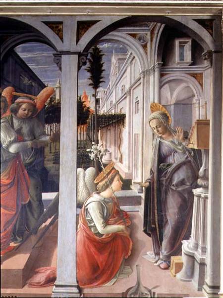 The Annunciation, detail of Angel Gabriel and Virgin à Fra Filippo Lippi