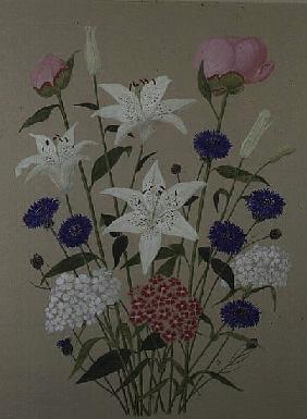 Lilies, Cornflowers, Sweet Williams 