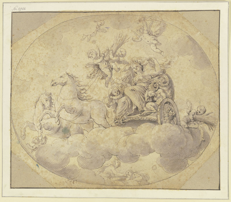 Ceres auf einem Wagen in Wolken à Francesco Albani