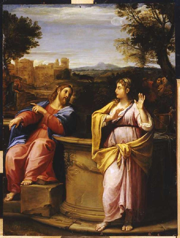 Le Christ et la Samaritaine à la fontaine à Francesco Albani