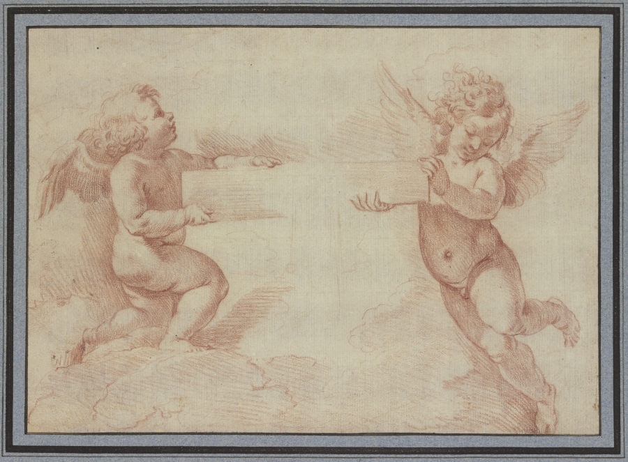 Zwei Engel, die ein Kreuz halten à Francesco Albani
