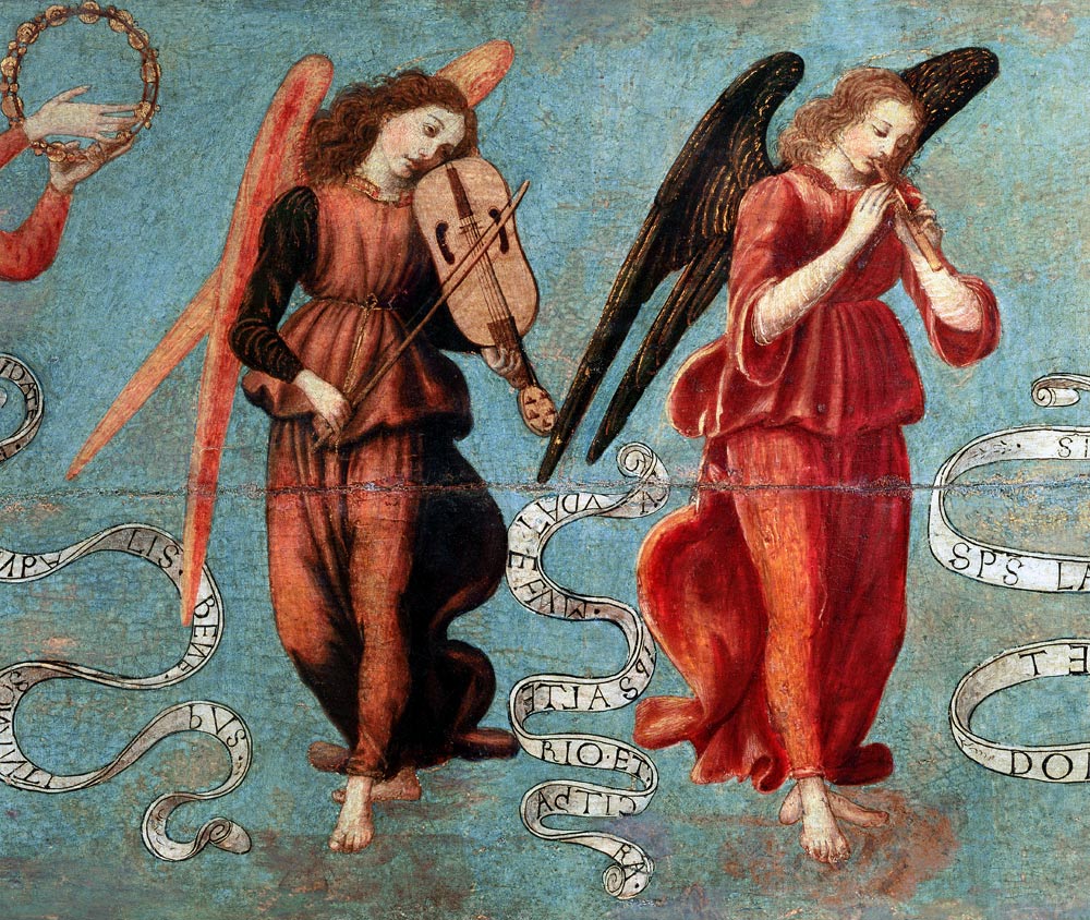 Angels playing the fiddle and pipe à Francesco Botticini