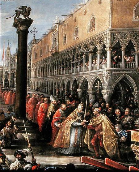 Pope Alexander III, at the head of a procession, presents a sword to a notable Venetian à Francesco da Ponte