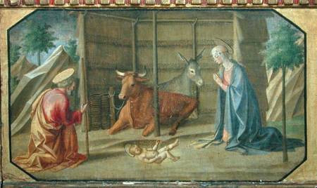 The Nativity, detail of the predella panel from the Madonna and Child Enthroned by Filippo Lippi (c. à Francesco di Stefano Pesellino