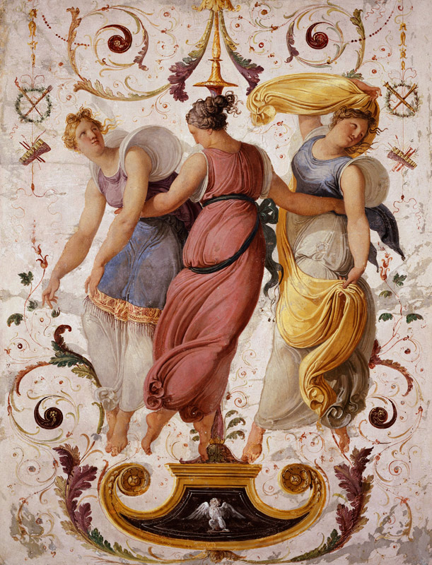 Detail of decorative panel with three female dancers (panel) à Francesco Hayez