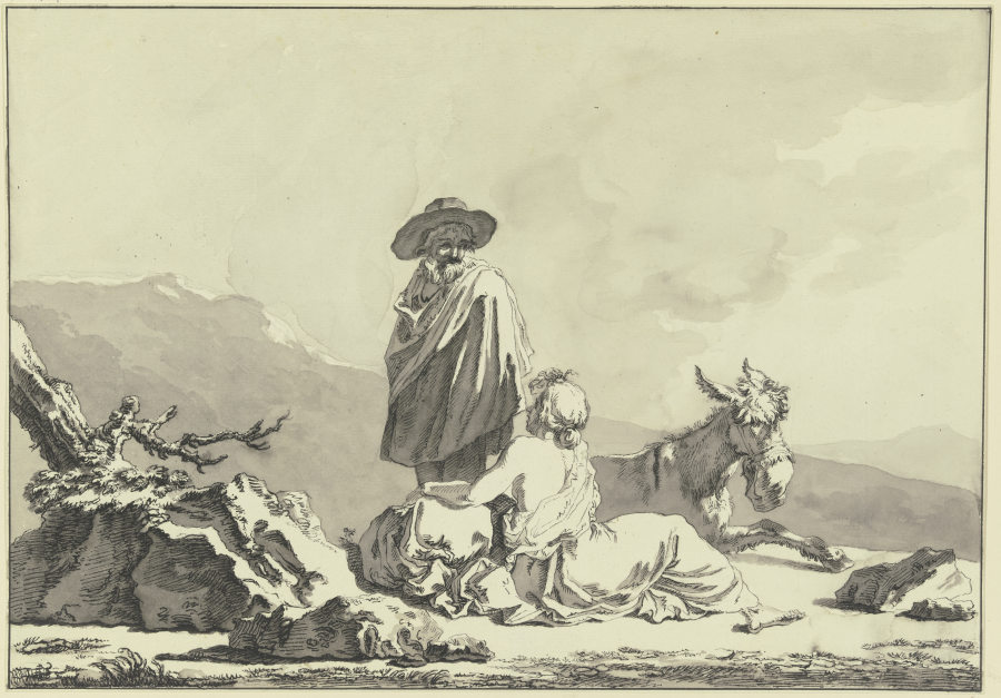 Hirte und Hirtin bei einem Esel à Francesco Londonio