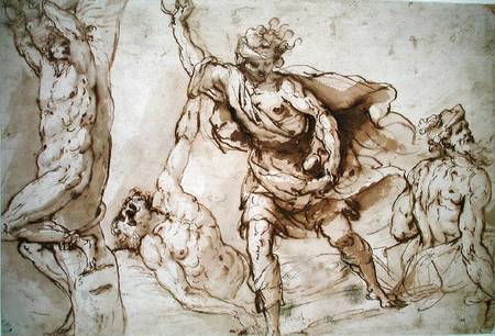 Studies for the Martyrdom of St. Sebastian and the Stoning of St. Stephen (w.c on paper) à Francesco Maffei