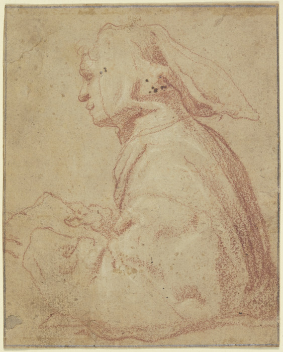 Halbfigur eines Mönches im Profil nach links, mit Kapuze und aufgeschlagenem Buche à Francesco Vanni