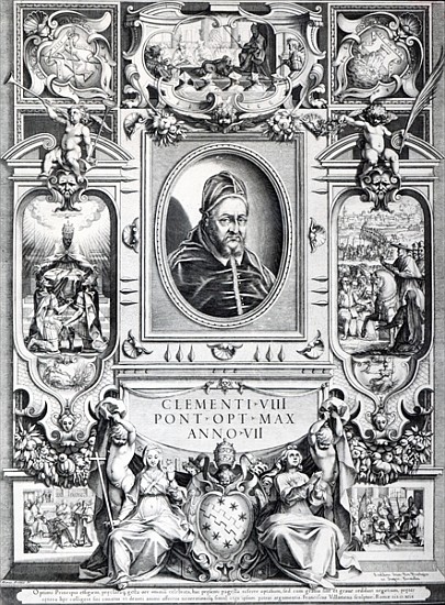 Pope Clement VIII, surrounded by scenes from his life à Francesco Villamena