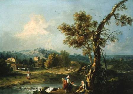An Italianate River Landscape with Travellers à Francesco Zuccarelli