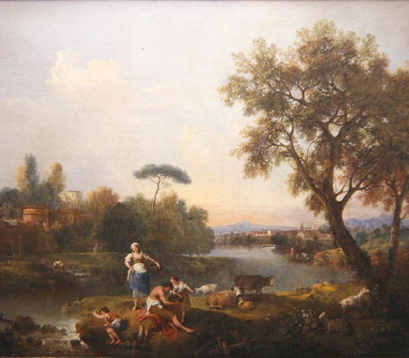 Landscape with a Boy Fishing, c.1740-50 (oil on canvas) à Francesco Zuccarelli