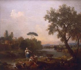 F. Zuccarelli, Paysage et garcon pechant