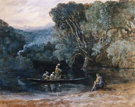 River scene with boat and figures à Francis Danby