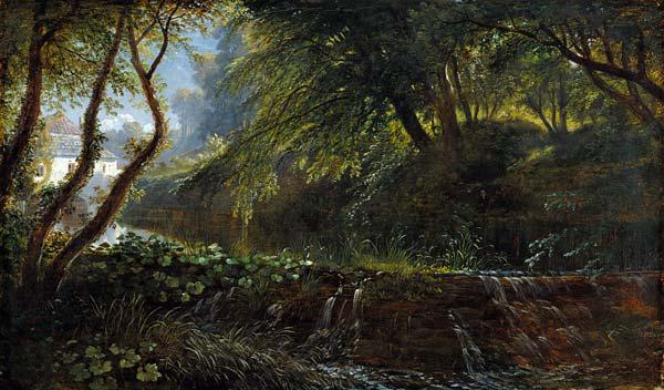 River Scene with Weir and Mill