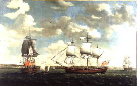 Portrait of an East Indiaman in three positions off Portsmouth à Francis Holman