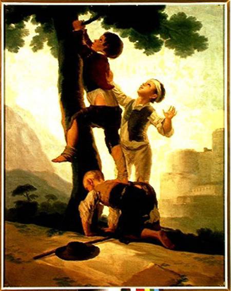 Boys Climbing a Tree, cartoon for a tapestry à Francisco José de Goya