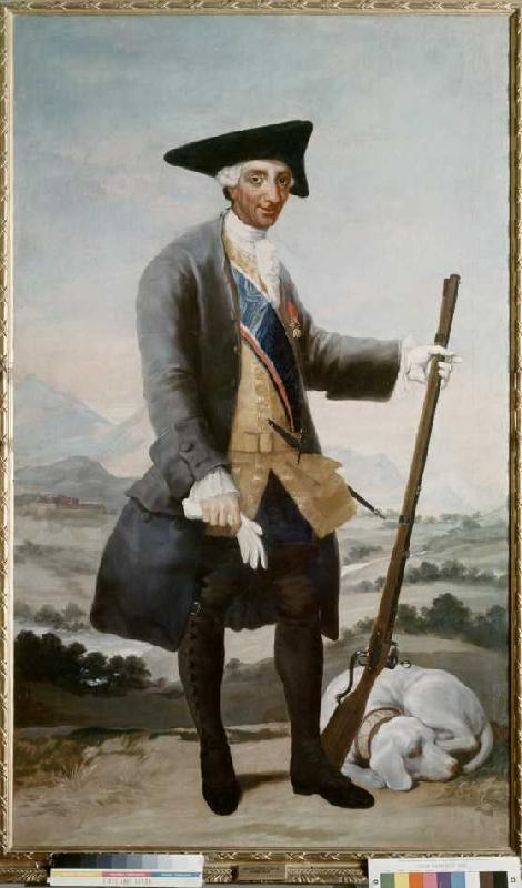 Charles III  d'Espagne en costume de chasse. à Francisco José de Goya