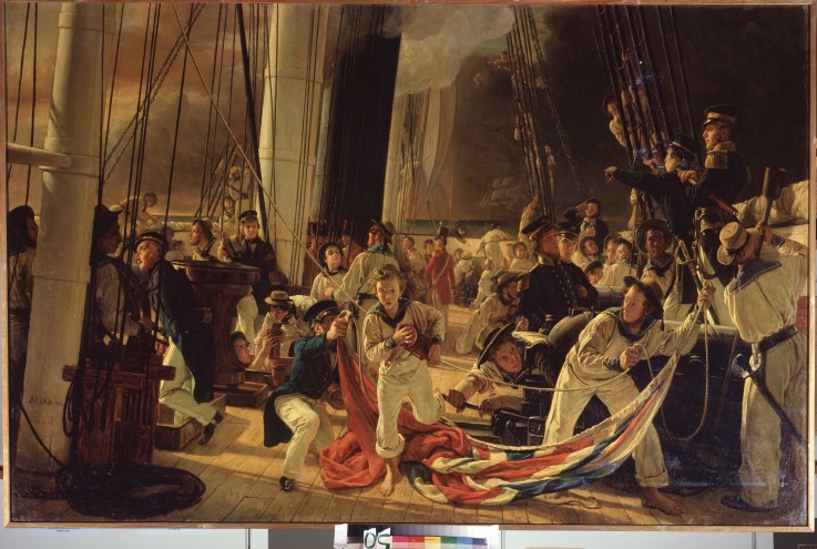 On the Deck During a Sea Battle à François August Biard
