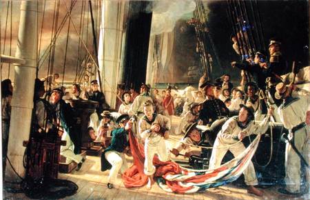 On the deck during a sea battle à François August Biard