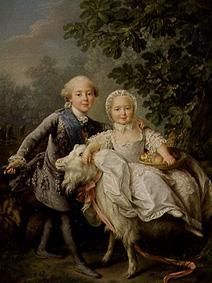 portrait d'enfant Charles Philippe de France avec sa soeur Marie-Adelaide à François-Hubert Drouais