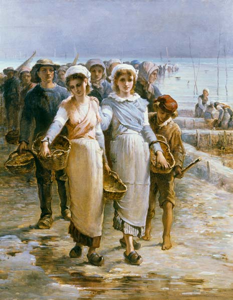 Oyster Girls at Cancale (oil on canvas) à Francois Nicolas Augustin Feyen-Perrin