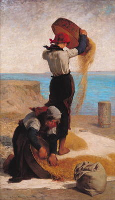 The Winnowers, 1869 (oil on panel) à Francois Nicolas Augustin Feyen-Perrin