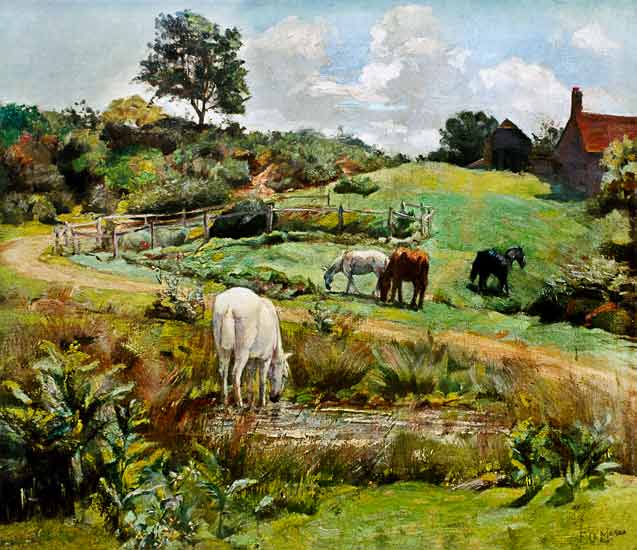 Horses Grazing in a Landscape à Frank O'Meara